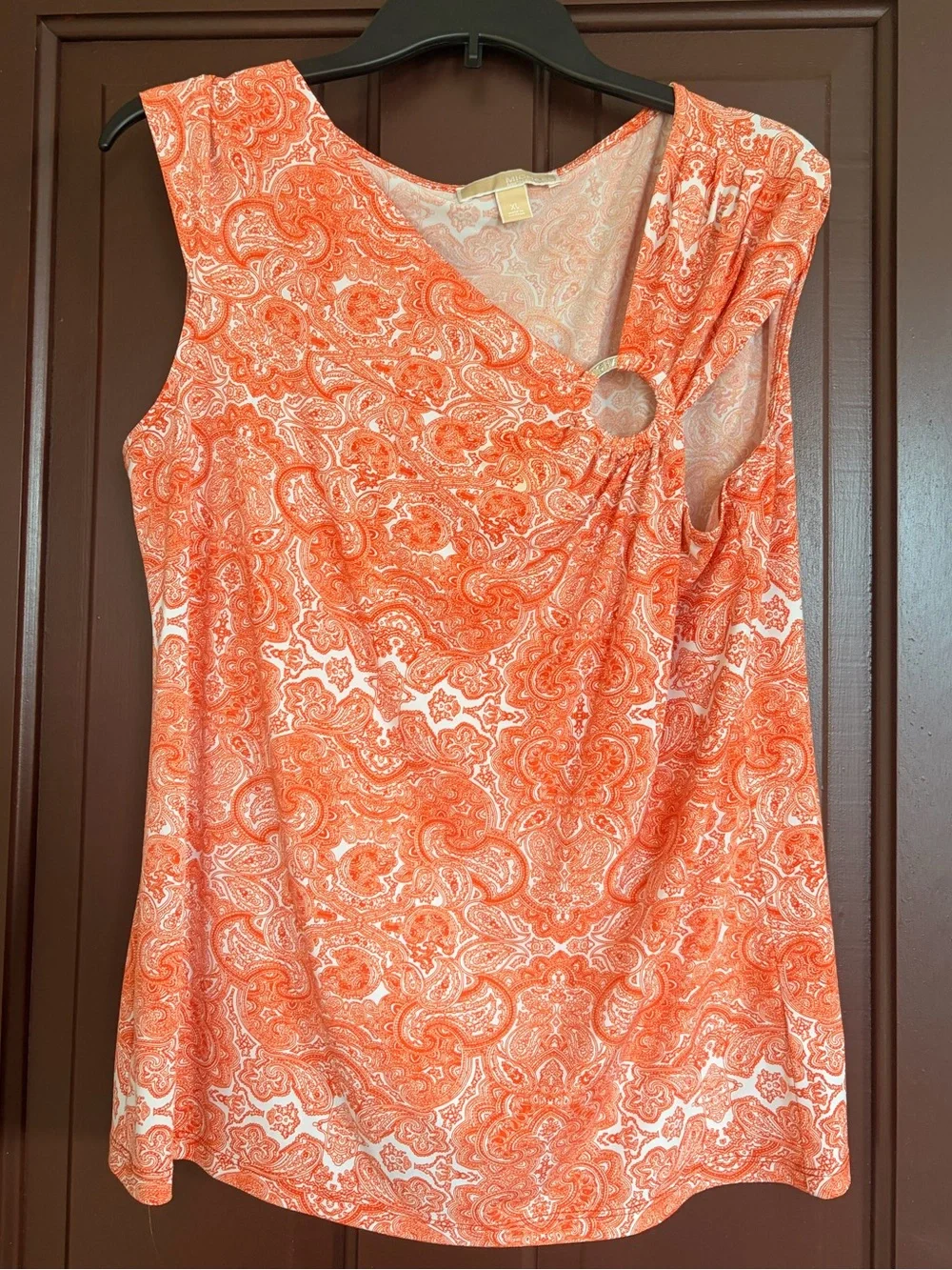 Michael Kors Sleeveless Orange Paisley Ring-Detail Women’s Top - XL